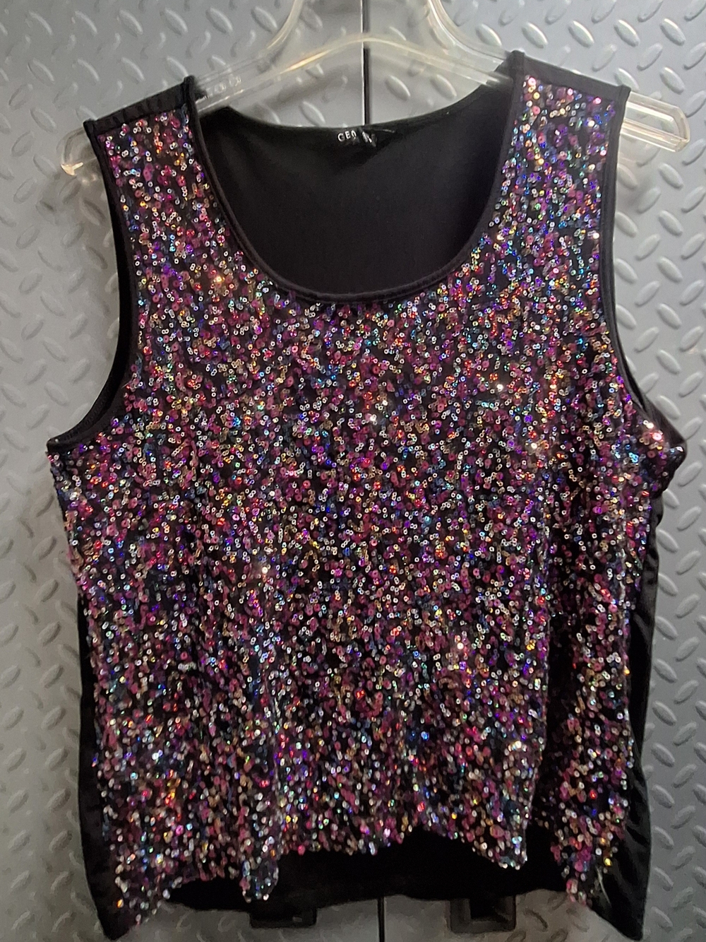 George Black Tank Top with Multicolor Sequins